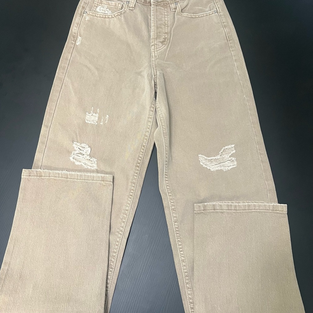 NWT Wild Fable High-Rise EasyRigid Straight Jeans Distressed Khaki Size 0